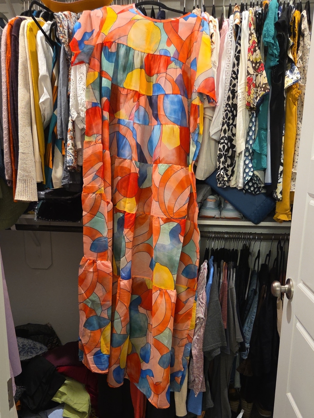 Colorful Abstract Print Maxi Dress - Multi